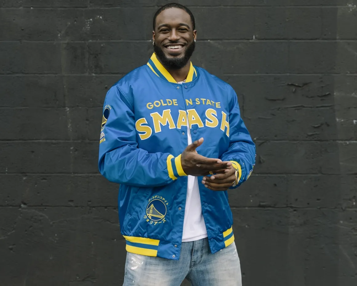 My Hero Academia x Hyperfly x NBA - All Might Golden State Warriors Satin Jacket