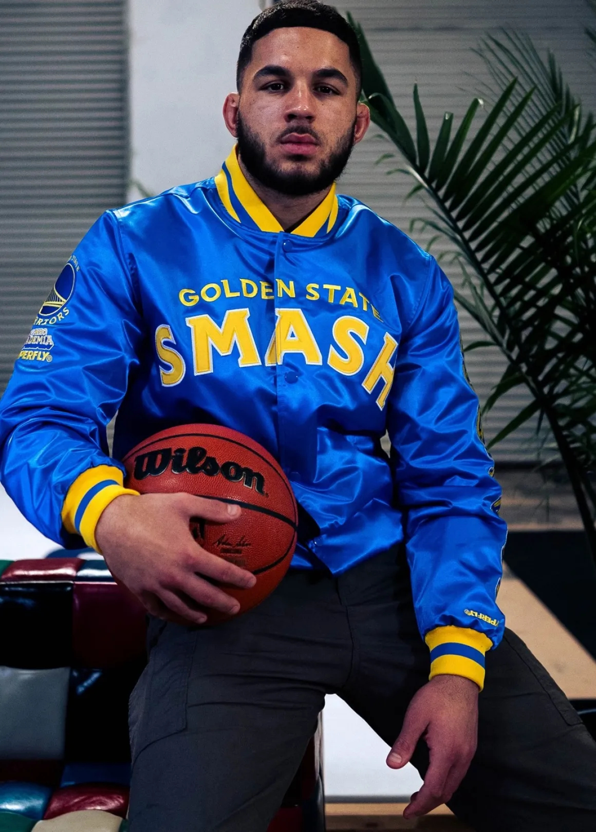 My Hero Academia x Hyperfly x NBA - All Might Golden State Warriors Satin Jacket