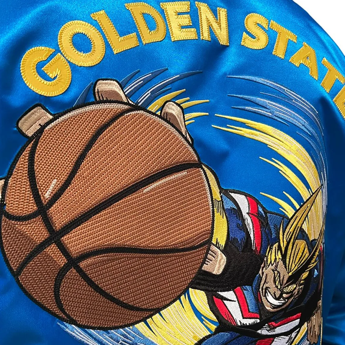My Hero Academia x Hyperfly x NBA - All Might Golden State Warriors Satin Jacket