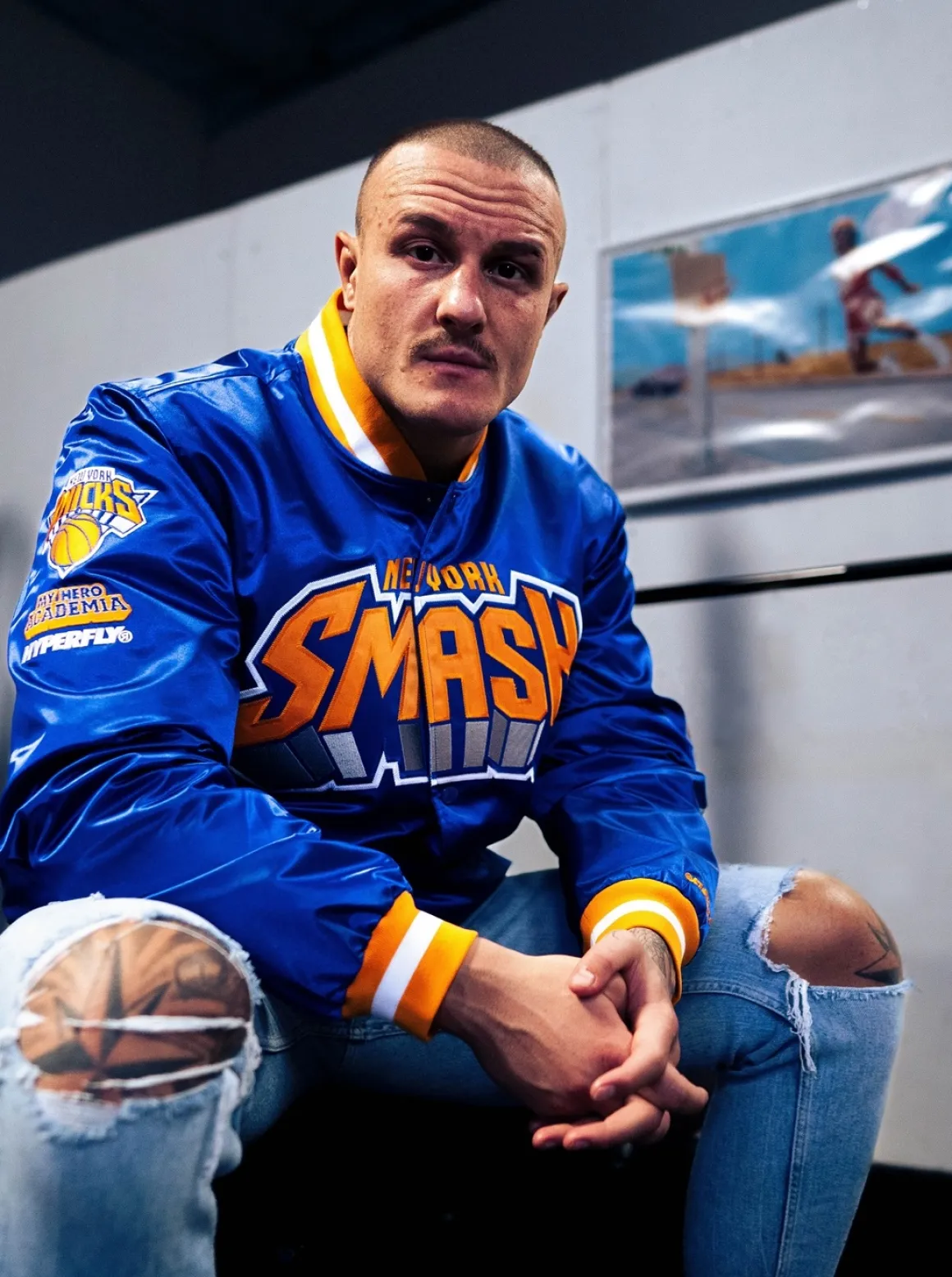 My Hero Academia x Hyperfly x NBA - All Might New York Knicks Satin Jacket