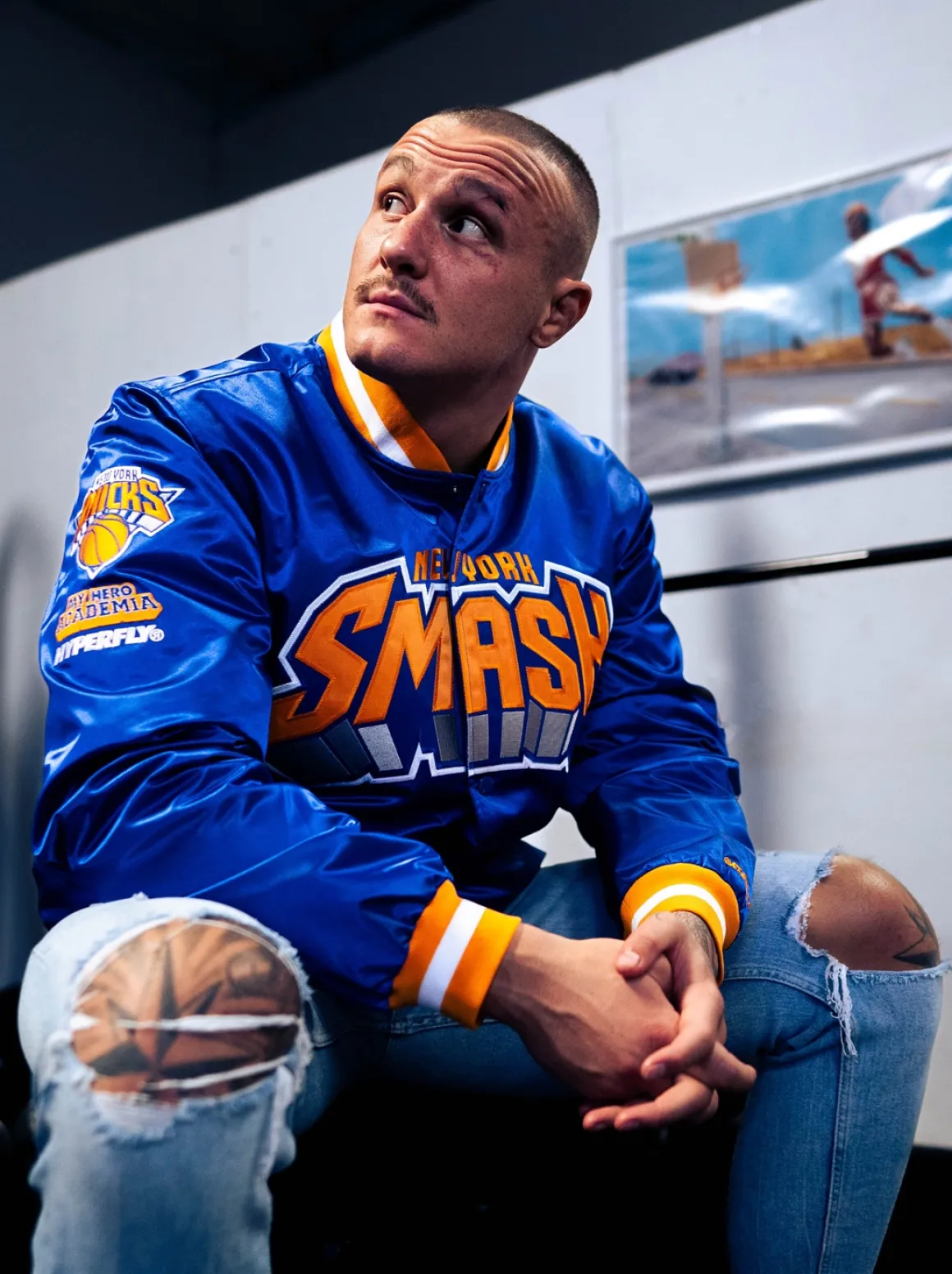 My Hero Academia x Hyperfly x NBA - All Might New York Knicks Satin Jacket