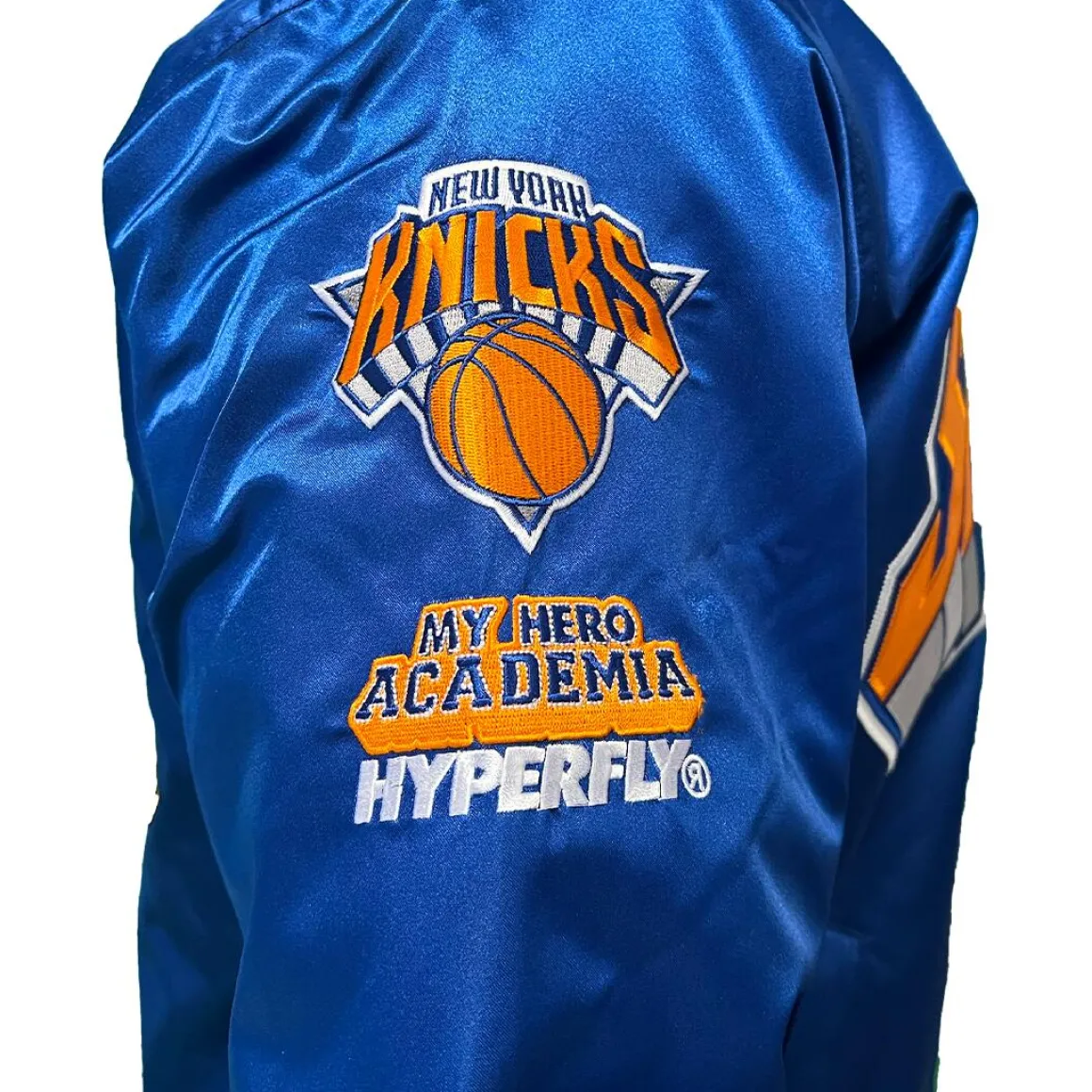 My Hero Academia x Hyperfly x NBA - All Might New York Knicks Satin Jacket